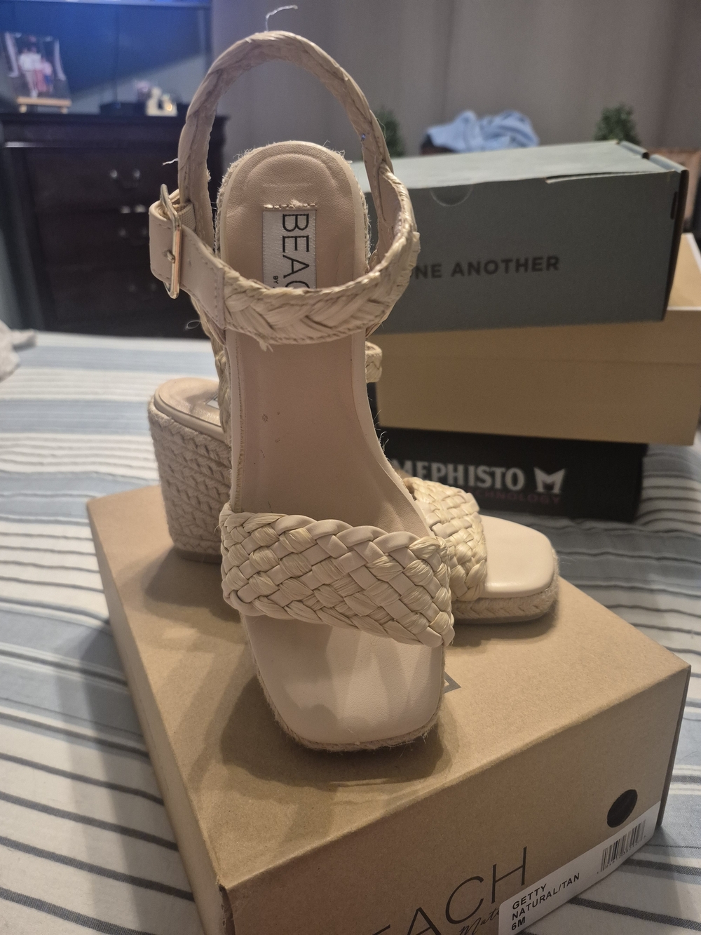 Beach Wedges Braided Ankle Strap Sandals in Cream
